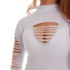 Mock-neck cotton bodysuit with hook-and-eye closure and thong cut, a reliable cool-weather base layer.