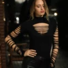 Mock-neck cotton bodysuit with hook-and-eye closure and thong cut, a reliable cool-weather base layer.