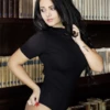 Mock-neck cotton bodysuit with hook-and-eye closure and thong cut, smooth under a blazer or on its own.