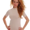 Mock-neck cotton bodysuit with hook-and-eye closure and thong cut, smooth under a blazer or on its own.