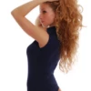 Mock-neck cotton bodysuit by Tiara Galiano with thong cut, smooth under a sheer top or blazer.