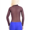Mock-neck mesh bodysuit with long sleeves, fine and semi-sheer for a close everyday layer.