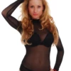 Mock-neck mesh bodysuit with long sleeves and bikini back for easy everyday coverage, light and close.