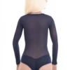 Fine semi-sheer navy mesh bodysuit with brazilian back, close to the body for a clean line under clothing.
