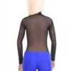 Polo-style black mesh bodysuit with brazilian cut, holds its shape through the day under an open shirt.