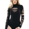 Polo-style long-sleeve cotton bodysuit with thong back, breathable and close for everyday cool-weather wear.
