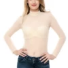 Polo-style mesh bodysuit with covered shoulders and arms and a thong back for a clean line.