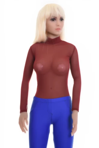 Polo-style mesh bodysuit with covered shoulders and arms and a thong back for a clean line.