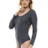 Long-sleeve printed microfiber bodysuit by Tiara Galiano with fleck pattern, a soft neutral under tailoring.