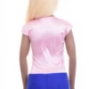 Round-neck satin bodysuit with cap sleeves and hook-and-eye fastening, a polished occasion layer.