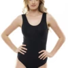 Scoop-neck cotton bodysuit by Tiara Galiano on wide straps, a straightforward everyday tank under shirts.