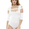 Scoop-neck cotton shirt bodysuit with long sleeves and thong cut, a clean everyday base for women.