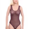 Scoop-neck mesh bodysuit by Tiara Galiano with wide straps and hook-and-eye fastening, close fit.