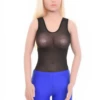 Scoop-neck mesh bodysuit by Tiara Galiano with wide straps and hook-and-eye fastening, easy to layer.
