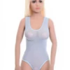 Scoop-neck mesh bodysuit by Tiara Galiano with wide straps and hook-and-eye fastening, close to the body.