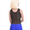 Scoop-neck mesh tank bodysuit with wide straps and brazilian cut, light and breathable for daily wear.