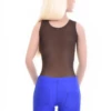 Scoop-neck mesh tank bodysuit with wide straps and brazilian cut, light and breathable for daily wear.
