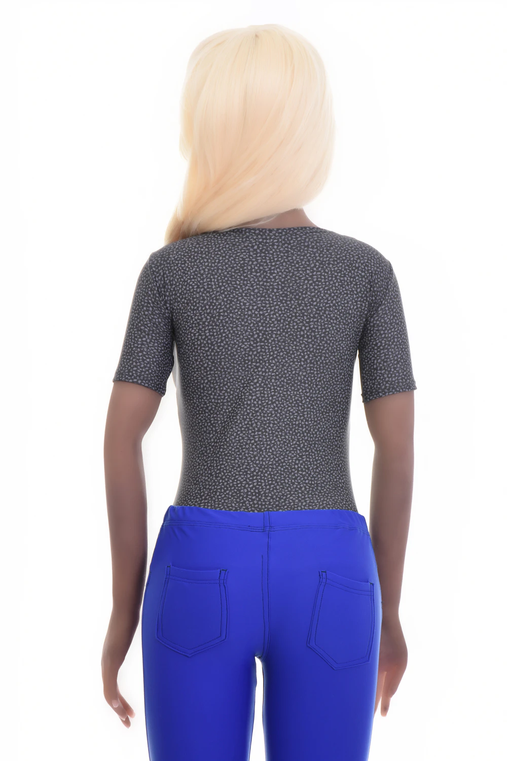 Scoop-neck speckled microfiber bodysuit with short sleeves and hook-and-eye closure, a smooth everyday layer.