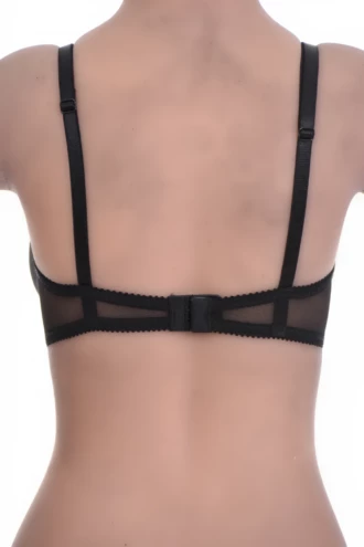 See-through mesh soft-cup bra with a natural unpadded shape and a flat underband, finished with adjustable straps.