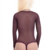 Semi-sheer mesh bodysuit with long sleeves and thong cut, a fine close everyday layer.