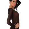 Semi-sheer mesh bodysuit with long sleeves and thong cut, a fine close everyday layer.