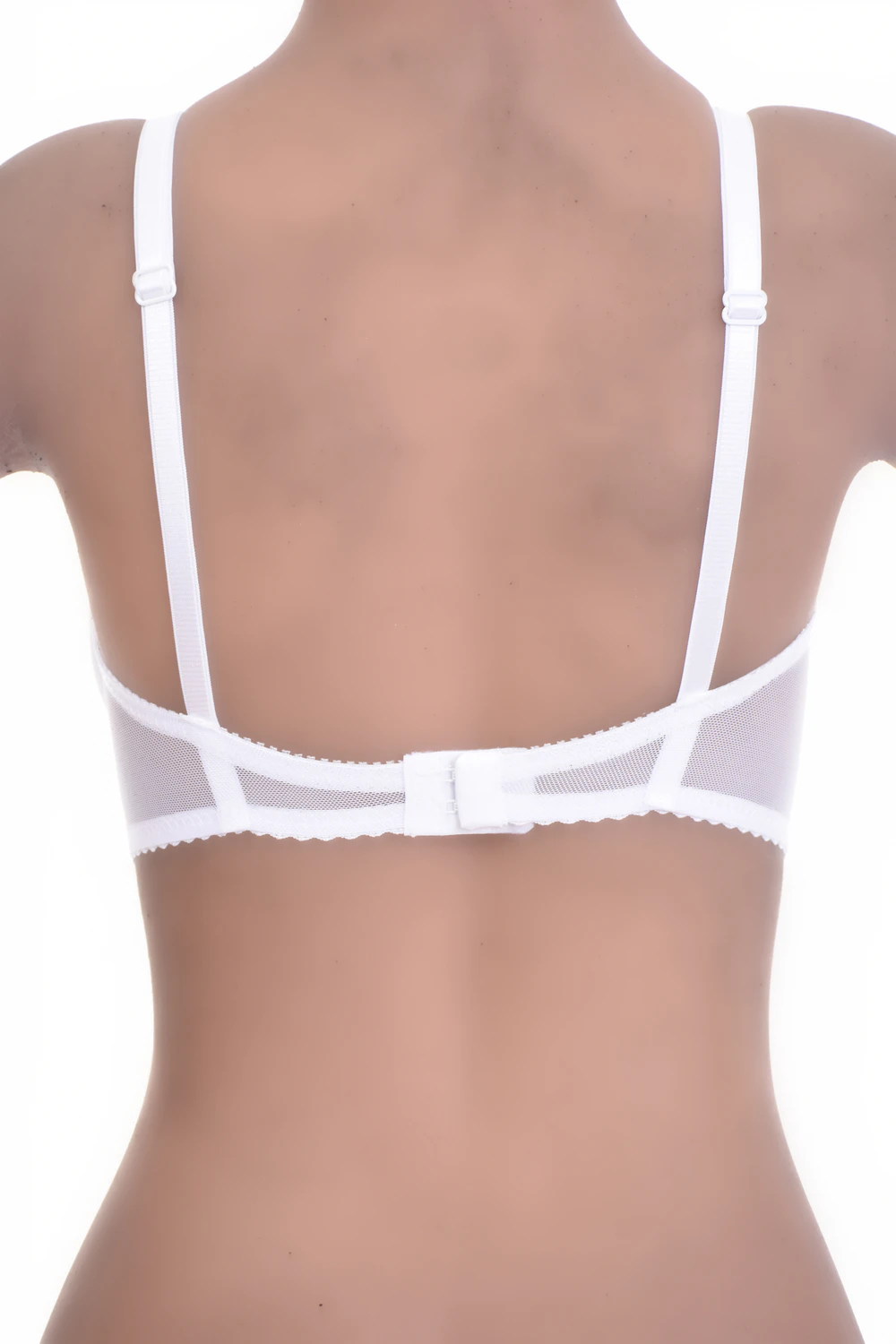 Delicate sheer mesh soft-cup bra with adjustable straps and a back hook-and-eye closure for an easy fit.
