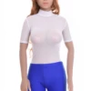 Short-sleeve mock-neck mesh bodysuit with a neat covered finish up top, light and breathable.