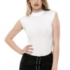 Sleeveless cotton-blend bodysuit with bare shoulders and thong back, a higher-necked everyday layer.
