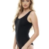 Sleeveless cotton tank bodysuit with hook-and-eye closure and bikini cut, smooth under knitwear or alone.