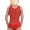Sleeveless mesh bodysuit by Tiara Galiano on wide straps with hook-and-eye fastening, easy to layer.