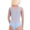 Sleeveless mesh bodysuit by Tiara Galiano on wide straps with hook-and-eye fastening, easy to layer.
