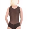 Sleeveless mesh bodysuit by Tiara Galiano on wide straps with hook-and-eye fastening, easy to layer.