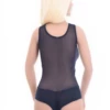 Sleeveless mesh bodysuit by Tiara Galiano on wide straps with hook-and-eye fastening, easy to layer.