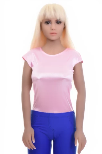 Smooth pink satin bodysuit with a gentle sheen that dresses up under a blazer or on its own.