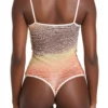 Fine snakeskin-print mesh tank bodysuit by Tiara Galiano with contrast cream binding and a clean thong line.