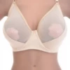 Smooth unpadded soft-cup bra with see-through mesh panels and fine adjustable straps, light for everyday wear.