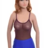 Tank-style mesh bodysuit with scoop neckline and spaghetti straps, light and breathable for daily wear.