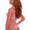 Tiara Galiano coral lace bodysuit with thong cut and hook-and-eye gusset, a statement layer worn alone.