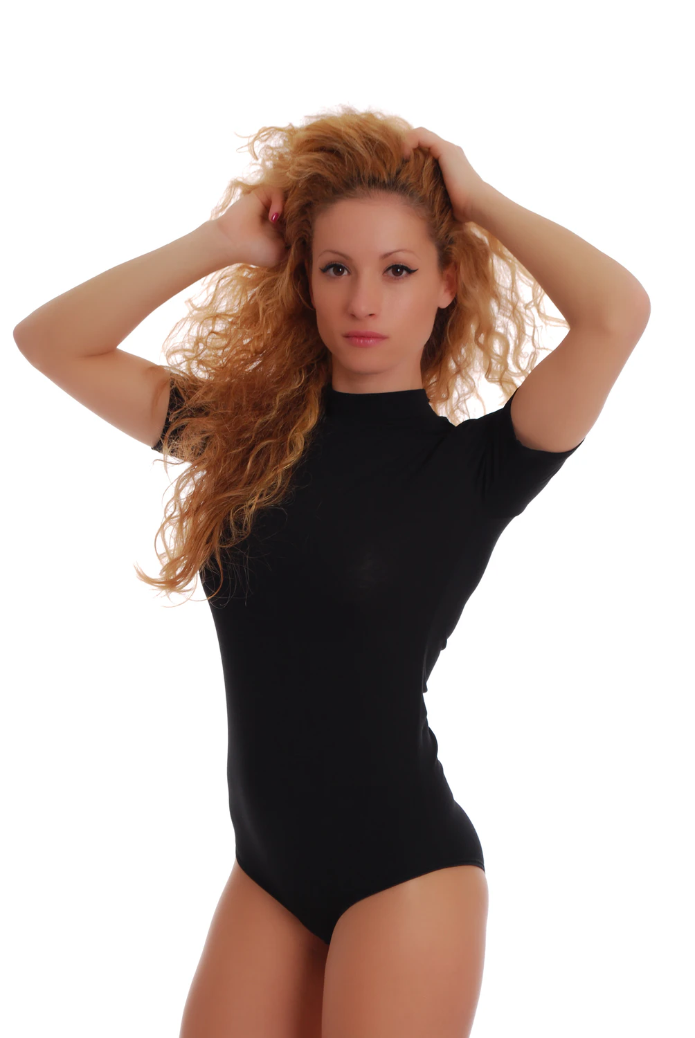 Tiara Galiano cotton bodysuit with polo mock neck and short sleeves, smooth for everyday wear.