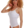 Tiara Galiano sleeveless cotton bodysuit with fine straps and thong back, smooth under summer dresses.