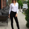 Tiara Galiano cotton shirt bodysuit with V-neck, breathable and polished for everyday layering.