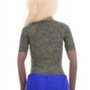 Tiara Galiano marbled green microfiber bodysuit with scoop neck and hook-and-eye fastening.