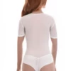 Tiara Galiano short-sleeve mesh bodysuit with scoop neck, a light everyday layering piece.