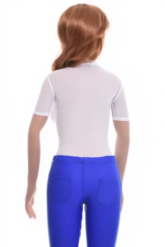 Crisp white mesh bodysuit with hook-and-eye fastening, a fresh base under shirts and knits.