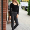 Women's cotton shirt bodysuit with scoop neck and long sleeves, a relaxed everyday layer.