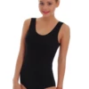 Women's sleeveless cotton tank bodysuit with scoop neck, wide straps and bikini cut, an everyday tank.