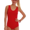 Women's sleeveless cotton tank bodysuit with scoop neck, wide straps and bikini cut, an everyday tank.