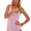 Women's sleeveless cotton tank bodysuit with scoop neck, wide straps and bikini cut, an everyday tank.