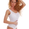 Women's sleeveless cotton tank bodysuit with a scoop neckline, wide straps and a thong cut.