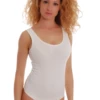 Women's sleeveless cotton tank bodysuit with scoop neck, wide straps and thong cut, an everyday base.